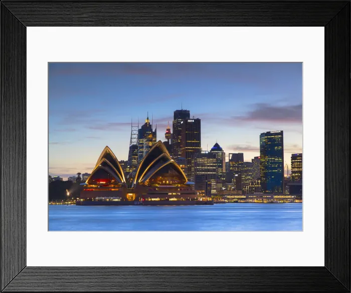 Framed Print : Sydney Opera House and skyline at sunset, Sydney, New South Wales, Australia Framed Print : Sydney Opera House and skyline at sunset, Sydney, New South Wales, Australia