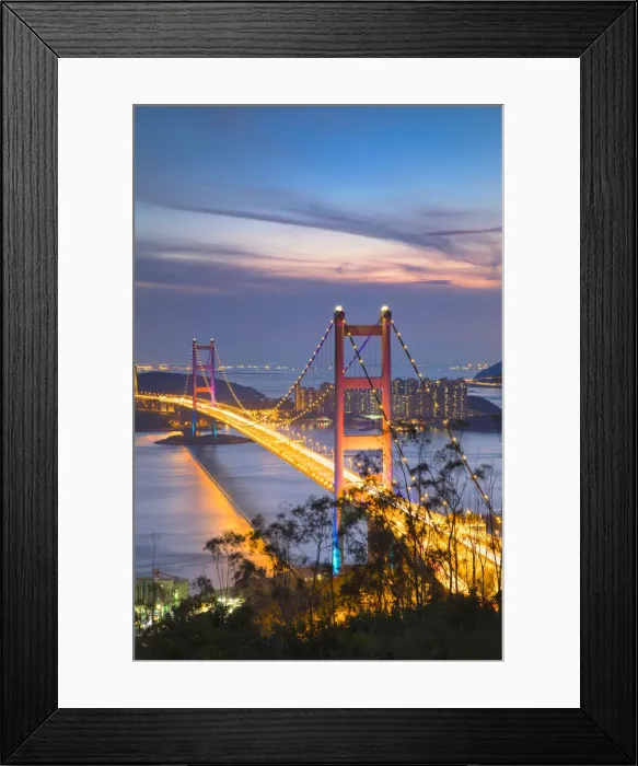 Framed Print : Tsing Ma Bridge at sunset, Tsing Yi, Hong Kong, China Framed Print : Tsing Ma Bridge at sunset, Tsing Yi, Hong Kong, China