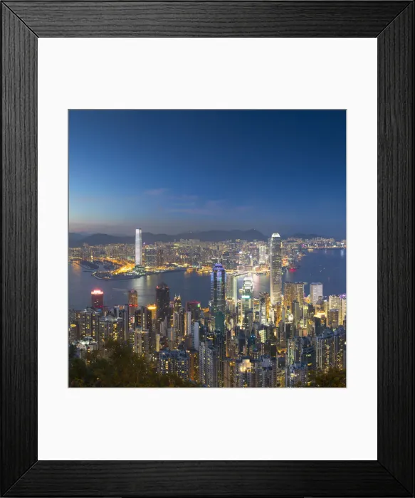 Framed Print : Skyline of Hong Kong Island and Kowloon from Victoria Peak at dusk, Hong Kong Island Framed Print : Skyline of Hong Kong Island and Kowloon from Victoria Peak at dusk, Hong Kong Island