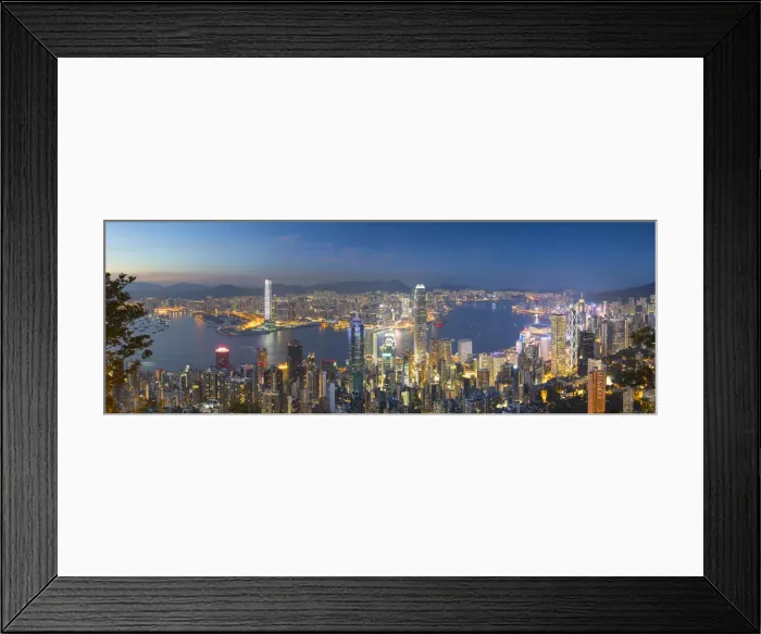 Framed Print : Skyline of Hong Kong Island and Kowloon from Victoria Peak at dusk, Hong Kong Island Framed Print : Skyline of Hong Kong Island and Kowloon from Victoria Peak at dusk, Hong Kong Island