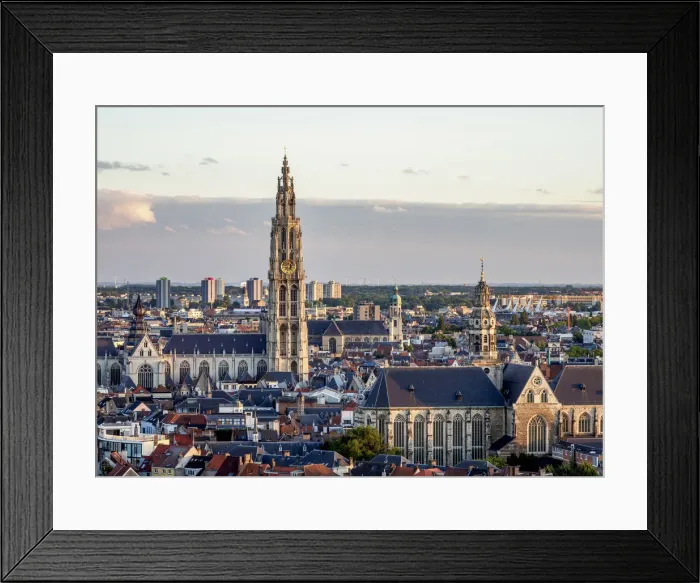 Framed Print : City Center Skyline at sunset, elevated view, Antwerp, Belgium Framed Print : City Center Skyline at sunset, elevated view, Antwerp, Belgium