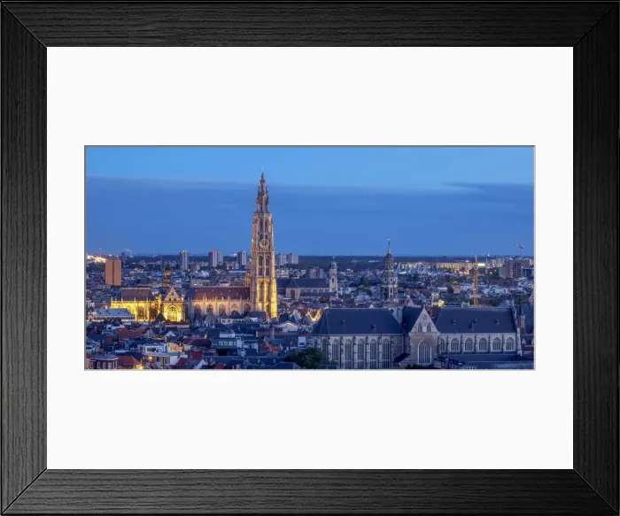 Framed Print : City Center Skyline at twilight, elevated view, Antwerp, Belgium Framed Print : City Center Skyline at twilight, elevated view, Antwerp, Belgium