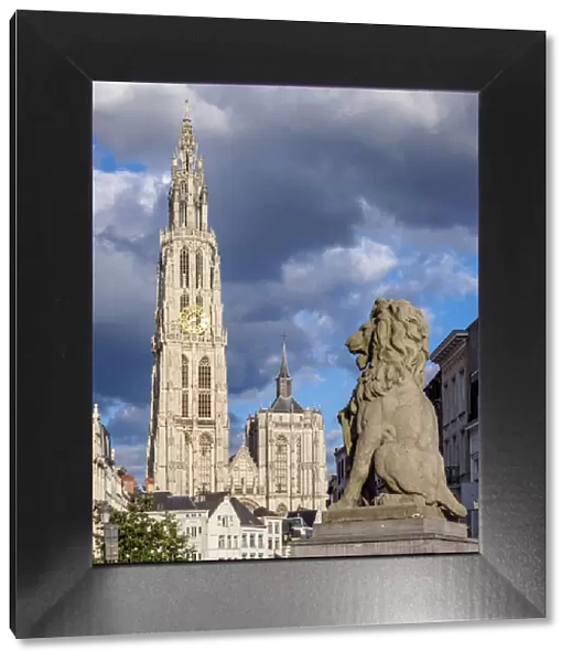 View from Steenplein towards the Cathedral of Our Lady, Antwerp, Belgium