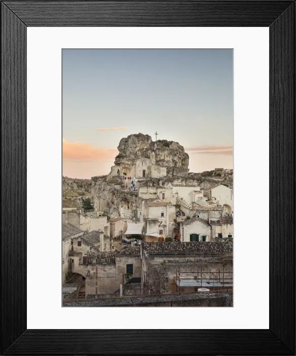 Framed Print : View of the ancient town and historical center called Sassi perched on rocks on top of hill Framed Print : View of the ancient town and historical center called Sassi perched on rocks on top of hill