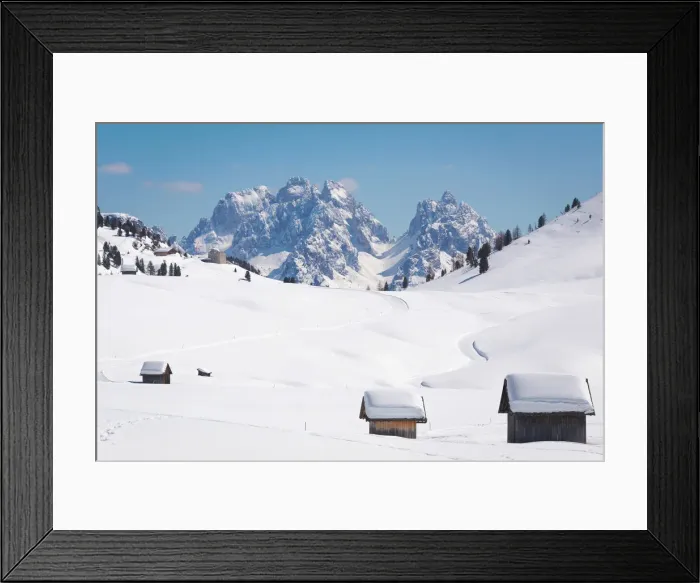 Framed Print : The cabins of Plaetzwiese, Pratopiazza, Bolzano, South Tyrol, Trentino Alto Adige, Italy