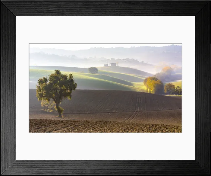 Framed Print : Typical Marches landscape, Monte San Giusto village, Macerata district, Marche, Italy