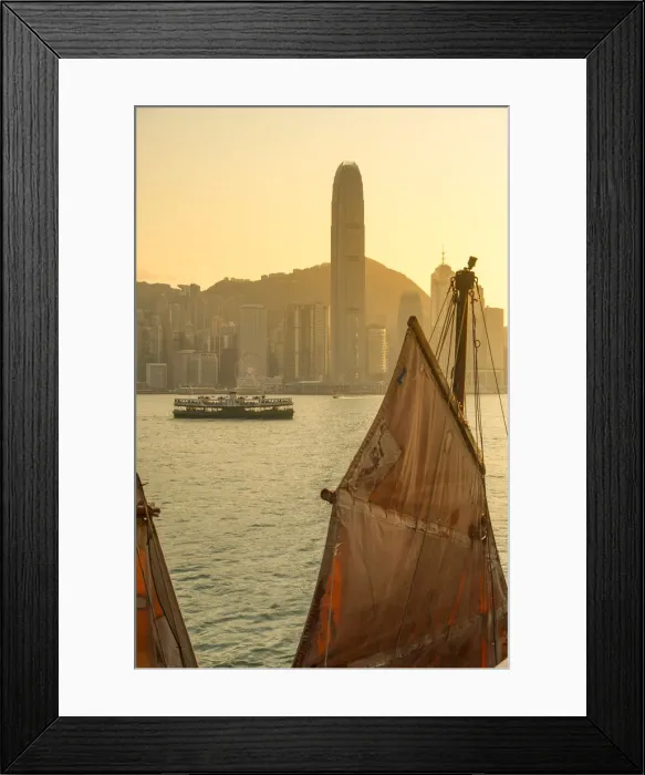 Framed Print : Junk boat in Victoria Harbour, Hong Kong Island, Hong Kong Framed Print : Junk boat in Victoria Harbour, Hong Kong Island, Hong Kong