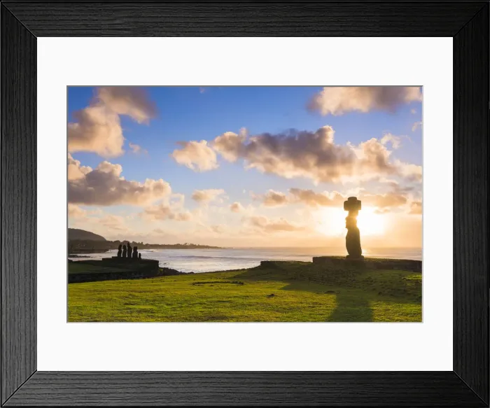 Framed Print : Sunset over Moai at Tahai, Easter Island, Polynesia, Chile Framed Print : Sunset over Moai at Tahai, Easter Island, Polynesia, Chile