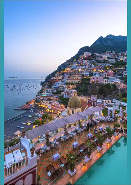 Positano, Amalfi coast, Salerno province, Campania, Italy View of the Positano village