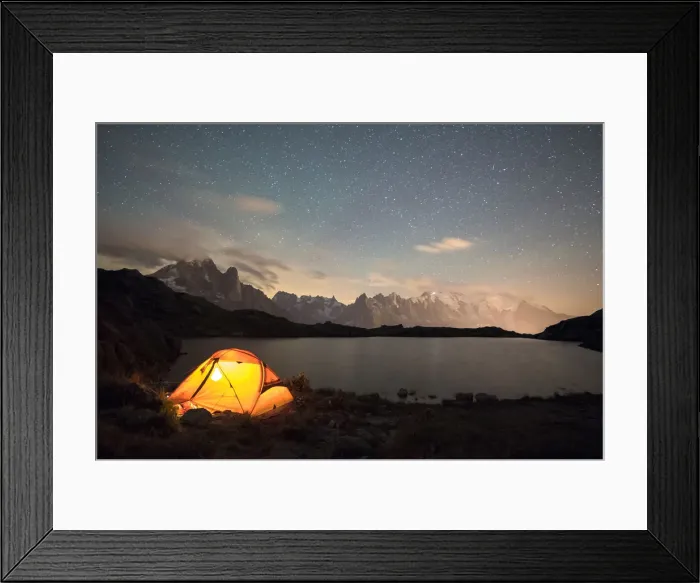 Framed Print : The night in the tent in front of Mont Blanc from Lac de Chesery, Haute Savoie, France Framed Print : The night in the tent in front of Mont Blanc from Lac de Chesery, Haute Savoie, France