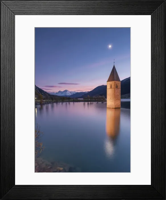 Framed Print : The submerged bell tower of Curon Venosta, province of Bolzano, Alto Adige district Framed Print : The submerged bell tower of Curon Venosta, province of Bolzano, Alto Adige district