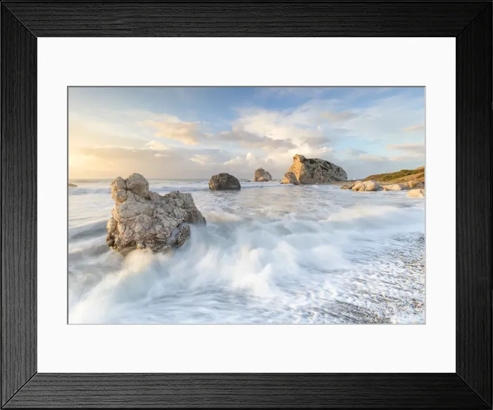 Framed Print : Cyprus, Paphos, Petra tou Romiou also known as Aphrodite's Rock at sunrise Framed Print : Cyprus, Paphos, Petra tou Romiou also known as Aphrodite's Rock at sunrise