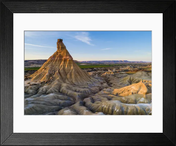 Framed Print : Aerial view of a tourist that admires Castildetierra at sunset. Castildetierra, Arguedas Framed Print : Aerial view of a tourist that admires Castildetierra at sunset. Castildetierra, Arguedas