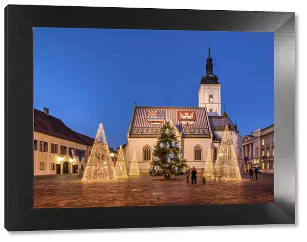 St. Marks Square adorned with Christmas trees, Zagreb, Croatia