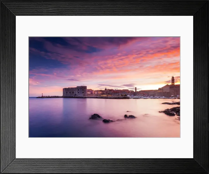 Framed Print : Croatia, Dubrovnik, Boats in the old town harbour at sunset Framed Print : Croatia, Dubrovnik, Boats in the old town harbour at sunset