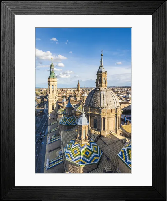 Framed Print : Elevated view of the Cathedral of Our Lady of the Pillar. Zaragoza, Aragon, Spain
