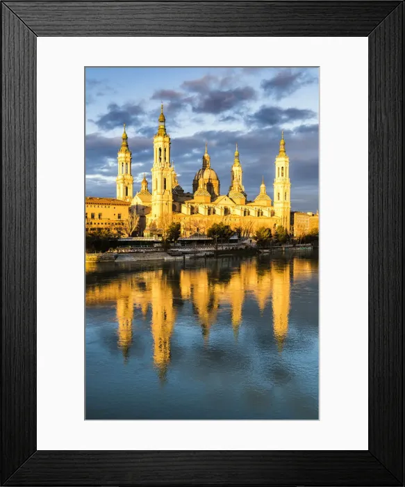 Framed Print : Cathedral of Our Lady of the Pillar reflected in Ebro river at sunrise. Zaragoza Framed Print : Cathedral of Our Lady of the Pillar reflected in Ebro river at sunrise. Zaragoza