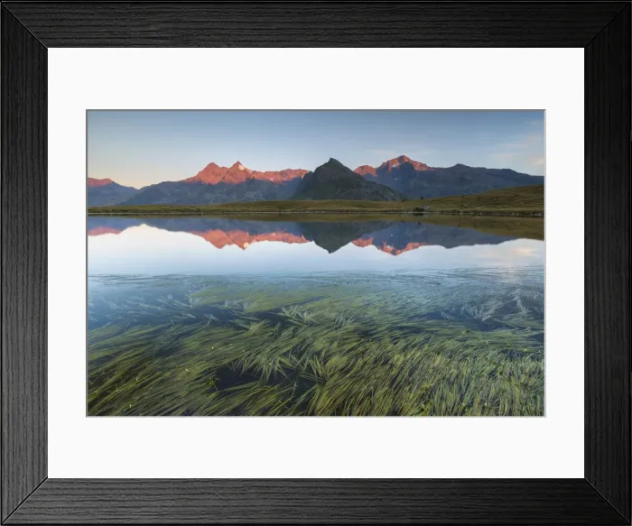 Framed Print : Alps reflected on Lago degli Andossi at sunrise, Spluga valley, Madesimo, Sondrio province Framed Print : Alps reflected on Lago degli Andossi at sunrise, Spluga valley, Madesimo, Sondrio province
