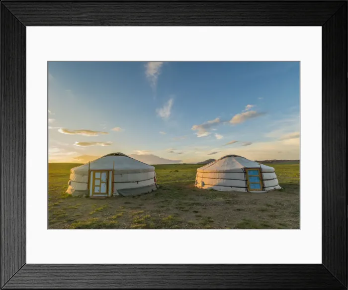 Framed Print : Mongolian nomadic traditional gers at sunset. Middle Gobi province, Mongolia Framed Print : Mongolian nomadic traditional gers at sunset. Middle Gobi province, Mongolia