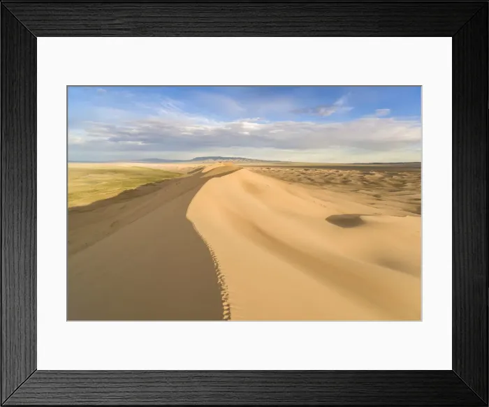 Framed Print : Footsteps on Khongor sand dunes in Gobi Gurvan Saikhan National Park. Sevrei district Framed Print : Footsteps on Khongor sand dunes in Gobi Gurvan Saikhan National Park. Sevrei district