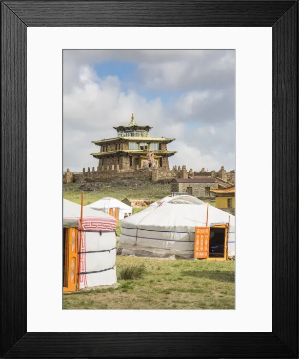 Framed Print : Gers and Tsorjiin Khureenii temple in the background. Middle Gobi province, Mongolia Framed Print : Gers and Tsorjiin Khureenii temple in the background. Middle Gobi province, Mongolia