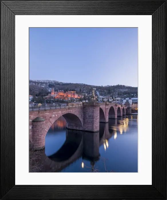 Framed Print : Illuminated Heidelberg castle and Alte Brucke (Old Bridge) in winter at night, Baden-Wurttemberg Framed Print : Illuminated Heidelberg castle and Alte Brucke (Old Bridge) in winter at night, Baden-Wurttemberg