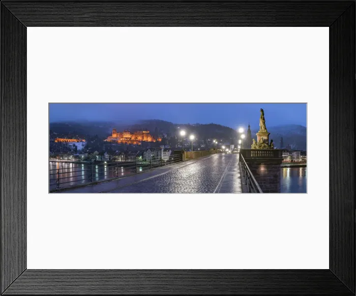 Framed Print : Old Bridge and castle illuminated at night in winter, Heidelberg, Baden-Wurttemberg Framed Print : Old Bridge and castle illuminated at night in winter, Heidelberg, Baden-Wurttemberg