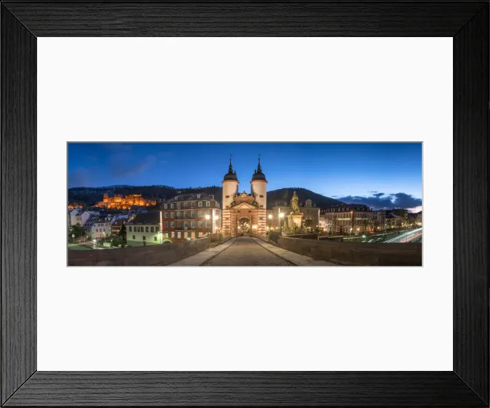 Framed Print : Alte Brucke (Old Bridge) and castle at night, Heidelberg, Baden-Wurttemberg, Germany