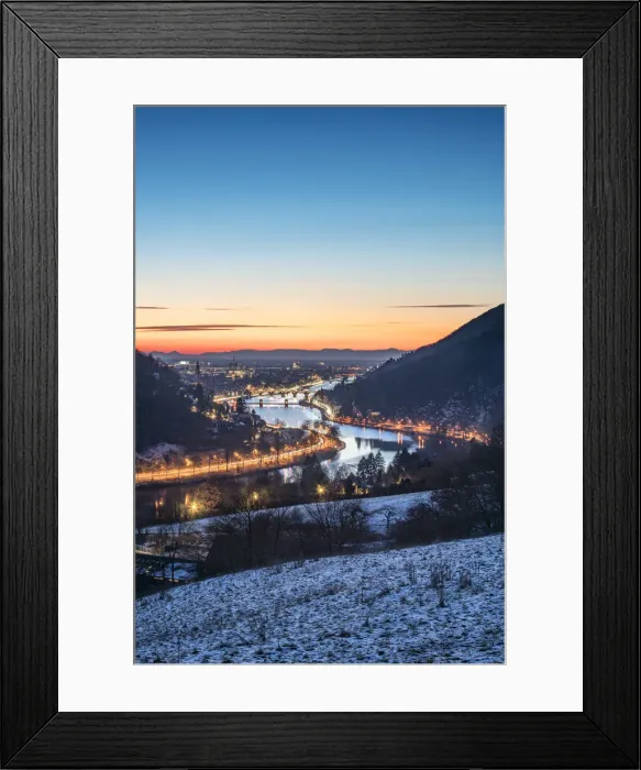 Framed Print : Neckar valley at night with view towards the old town of Heidelberg, Baden-Wurttemberg Framed Print : Neckar valley at night with view towards the old town of Heidelberg, Baden-Wurttemberg