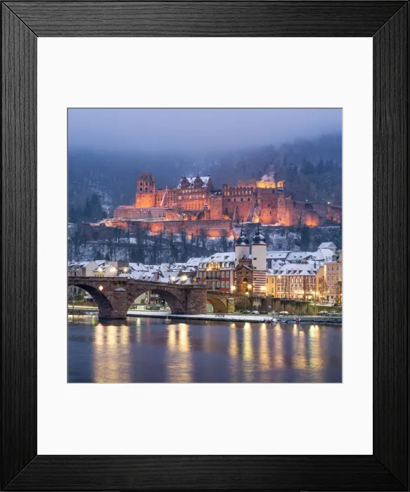 Framed Print : Alte Brucke (Old Bridge) and castle in winter with Neckar river, Heidelberg, Baden-Wurttemberg Framed Print : Alte Brucke (Old Bridge) and castle in winter with Neckar river, Heidelberg, Baden-Wurttemberg