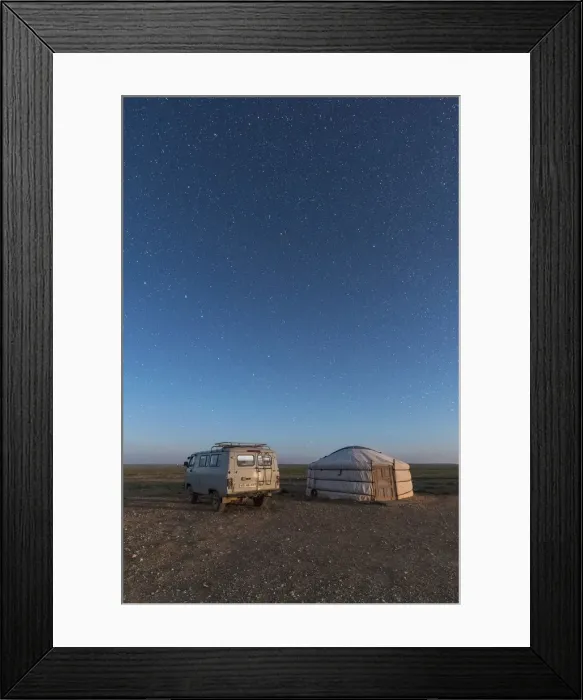 Framed Print : Mongolian traditional ger and soviet minivan under a starry sky. Ulziit, Middle Gobi province Framed Print : Mongolian traditional ger and soviet minivan under a starry sky. Ulziit, Middle Gobi province