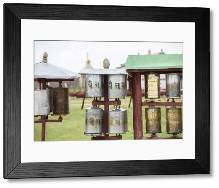Framed Print : Prayer wheels in the gardens of Erdene Zuu Buddhist monastery. Harhorin, South Hangay province