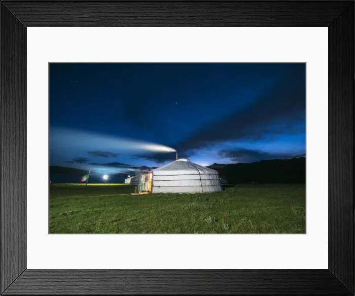 Framed Print : Mongolian ger camp shot at night. Tariat district, North Hangay province, Mongolia Framed Print : Mongolian ger camp shot at night. Tariat district, North Hangay province, Mongolia