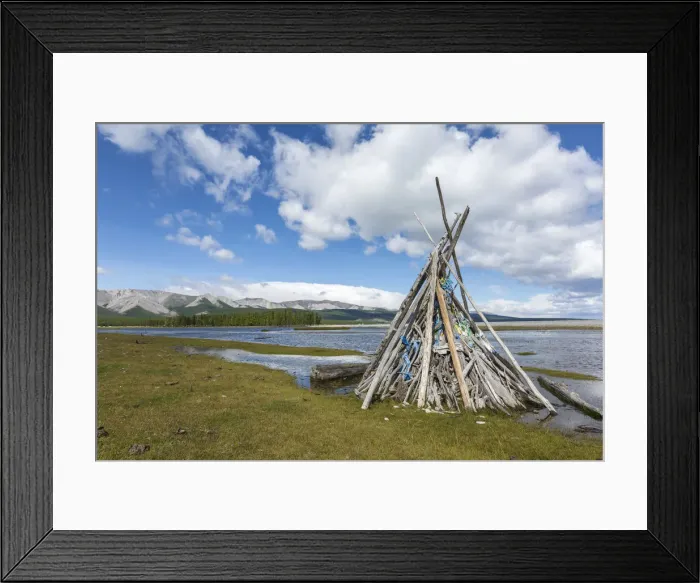 Framed Print : Ovoo made of wood on the shores of Hovsgol Lake. Hovsgol province, Mongolia Framed Print : Ovoo made of wood on the shores of Hovsgol Lake. Hovsgol province, Mongolia