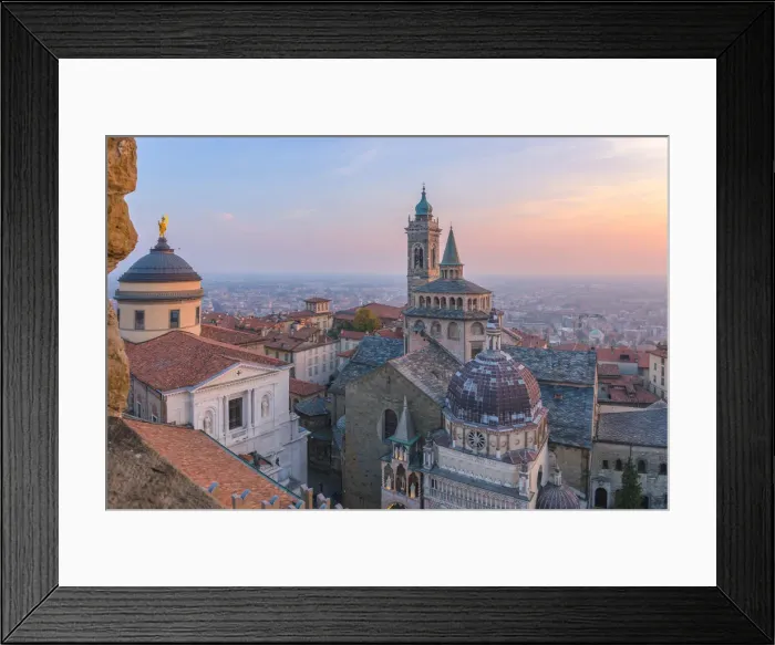 Framed Print : Basilica of Santa Maria Maggiore with Cappella Colleoni(Colleoni Chapel) from above during sunset