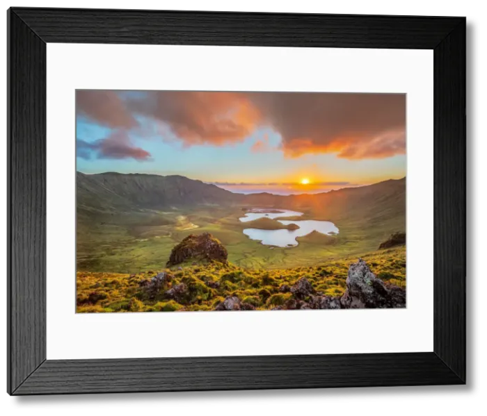 Framed Print : Volcanic crater Caldeirao, Corvo Island, Azores, Portugal