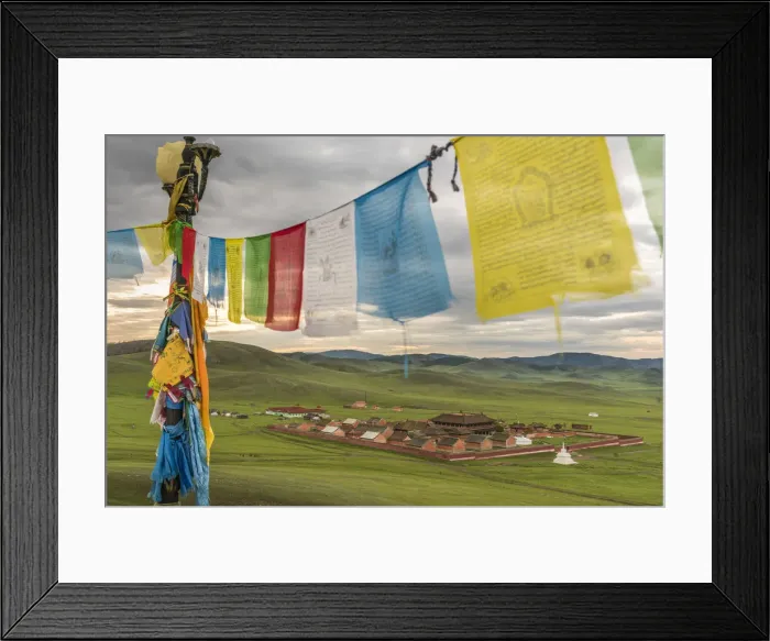 Framed Print : Amarbayasgalant Monastery from above framed by prayer flags Framed Print : Amarbayasgalant Monastery from above framed by prayer flags