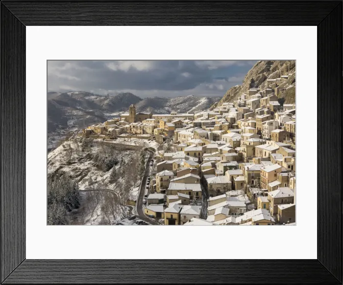 Framed Print : Pietrapertosa after a snowfall, Potenza Province, Basilicata, Italy Framed Print : Pietrapertosa after a snowfall, Potenza Province, Basilicata, Italy