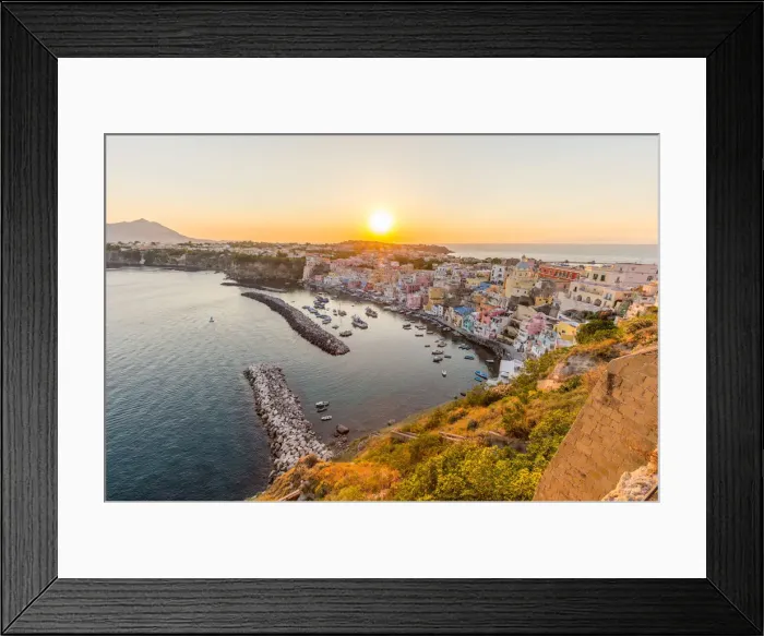Framed Print : Italy, Campania, Province of Naples, Procida. Sunset at Marina di Corricella Framed Print : Italy, Campania, Province of Naples, Procida. Sunset at Marina di Corricella