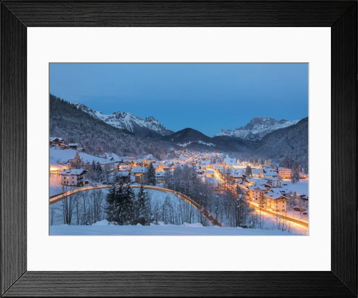 Framed Print : A view of Falcade village at dusk (Falcade, Biois Valley, Belluno province, Veneto, Italy Framed Print : A view of Falcade village at dusk (Falcade, Biois Valley, Belluno province, Veneto, Italy