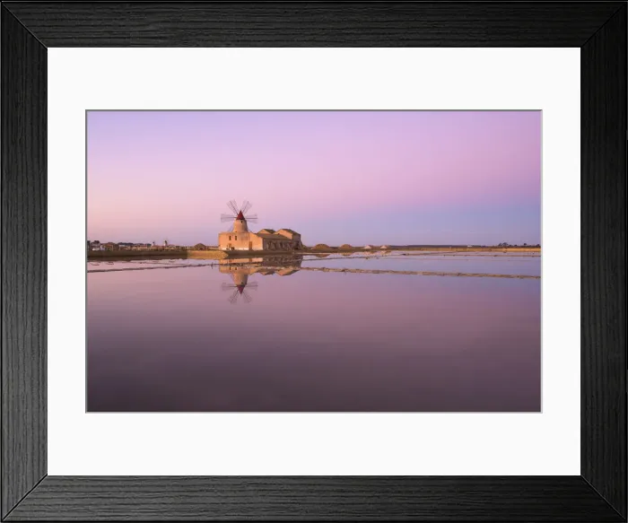 Framed Print : Old windmill in the Marsala Salt Pans, Trapani, Sicily, Italy