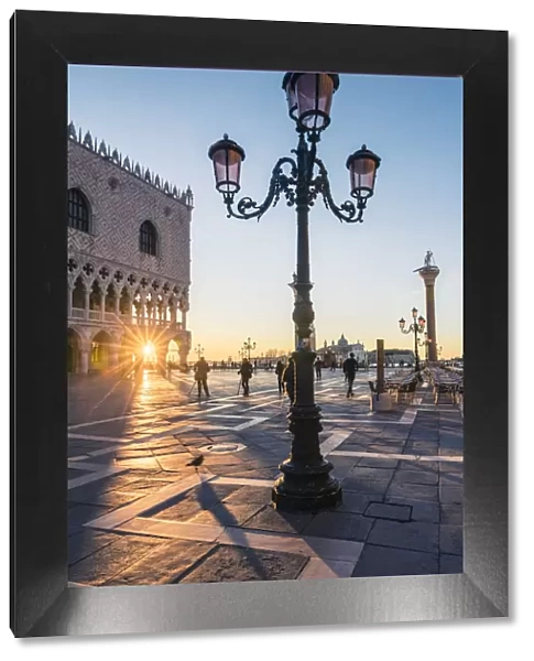 Venice, Veneto, Italy. Piazzetta San Marco and Doges palace at sunrise