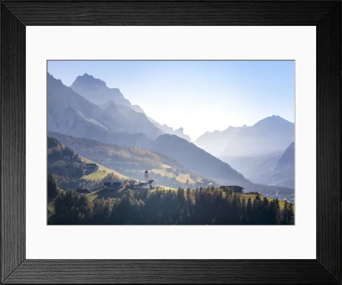 Framed Print : The village of Corte / Curt and the valley of Marebbe / Enneberg with the Fanes Sennes Framed Print : The village of Corte / Curt and the valley of Marebbe / Enneberg with the Fanes Sennes