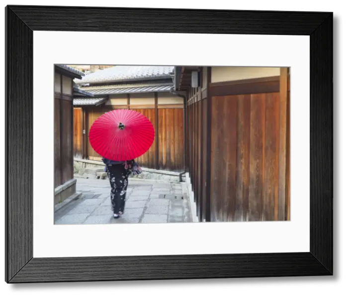 Framed Print : Woman in kimono walking along alleyway, Kyoto, Kansai, Japan (MR)