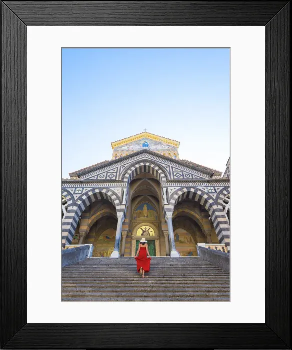 Framed Print : Amalfi, Amalfi Coast, Salerno Province, Campania, Italy Girl climbs the staircase to Framed Print : Amalfi, Amalfi Coast, Salerno Province, Campania, Italy Girl climbs the staircase to