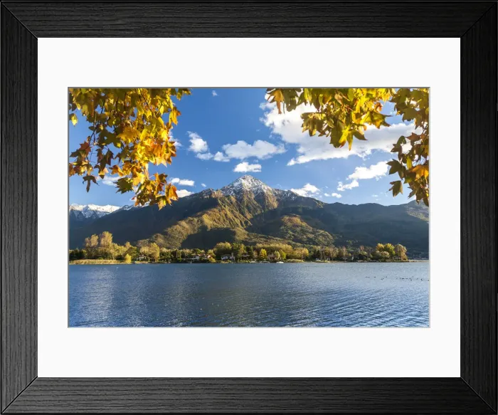 Framed Print : Autumn colors on the Como lake, in the background Legnone peak. Lombardy, Italy Framed Print : Autumn colors on the Como lake, in the background Legnone peak. Lombardy, Italy