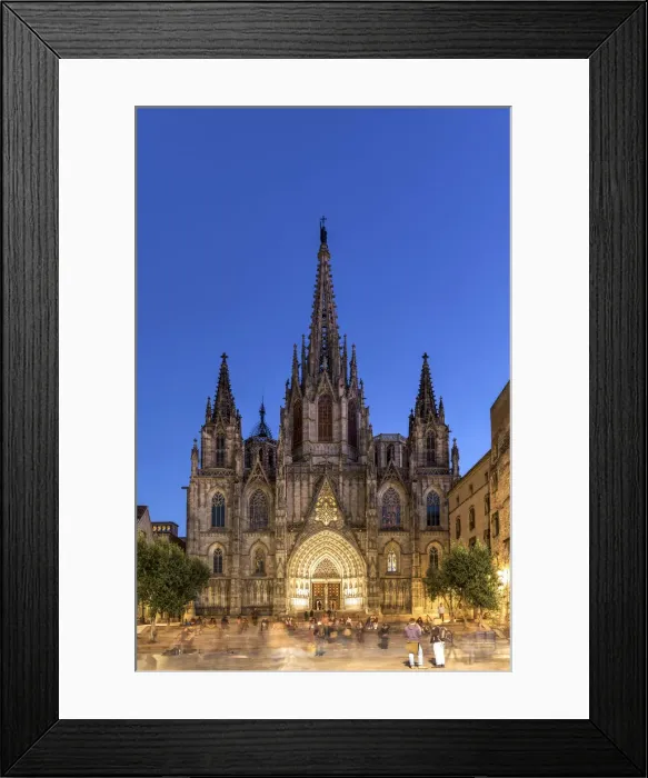 Framed Print : Night view of the Cathedral of the Holy Cross and Saint Eulalia, Barcelona, Catalonia Framed Print : Night view of the Cathedral of the Holy Cross and Saint Eulalia, Barcelona, Catalonia