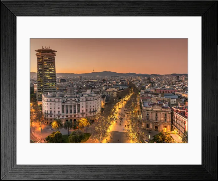 Framed Print : City skyline and Rambla pedestrian mall, Barcelona, Catalonia, Spain Framed Print : City skyline and Rambla pedestrian mall, Barcelona, Catalonia, Spain