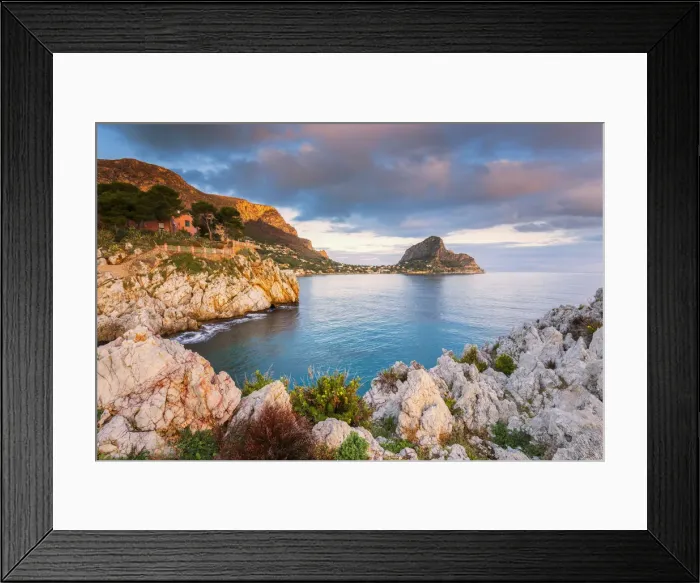 Framed Print : view of Cape Zafferano at sunrise Europe, Sicily region, Italy, Palermo district Framed Print : view of Cape Zafferano at sunrise Europe, Sicily region, Italy, Palermo district