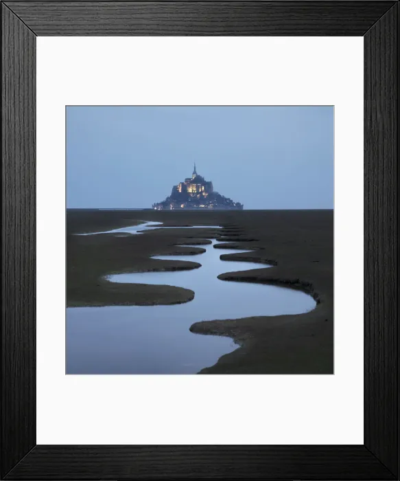 Framed Print : A meandering pool and Mont Saint Michel at night, Manche, Normandy, France Framed Print : A meandering pool and Mont Saint Michel at night, Manche, Normandy, France